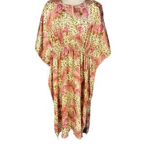 Midnight Velvet Kaftan One Size Pink Gold Cheetah Print Mrs. Roper Mumu Gown VTG